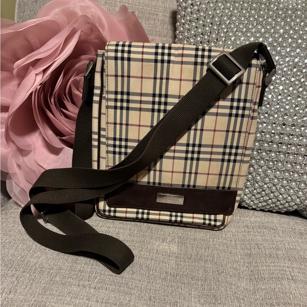 Burberry Beige and Black Checkered Crossbody Bag
